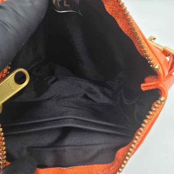 Keyper Orange Faux Leather Wristlet Pouch Clutch Gold Hardware Zipper - Picture 5 of 7